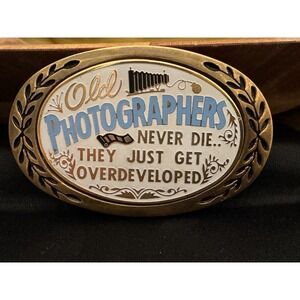 Vintage Old Photographers Joke Belt Buckle Aminco‎ 1980 Solid Brass